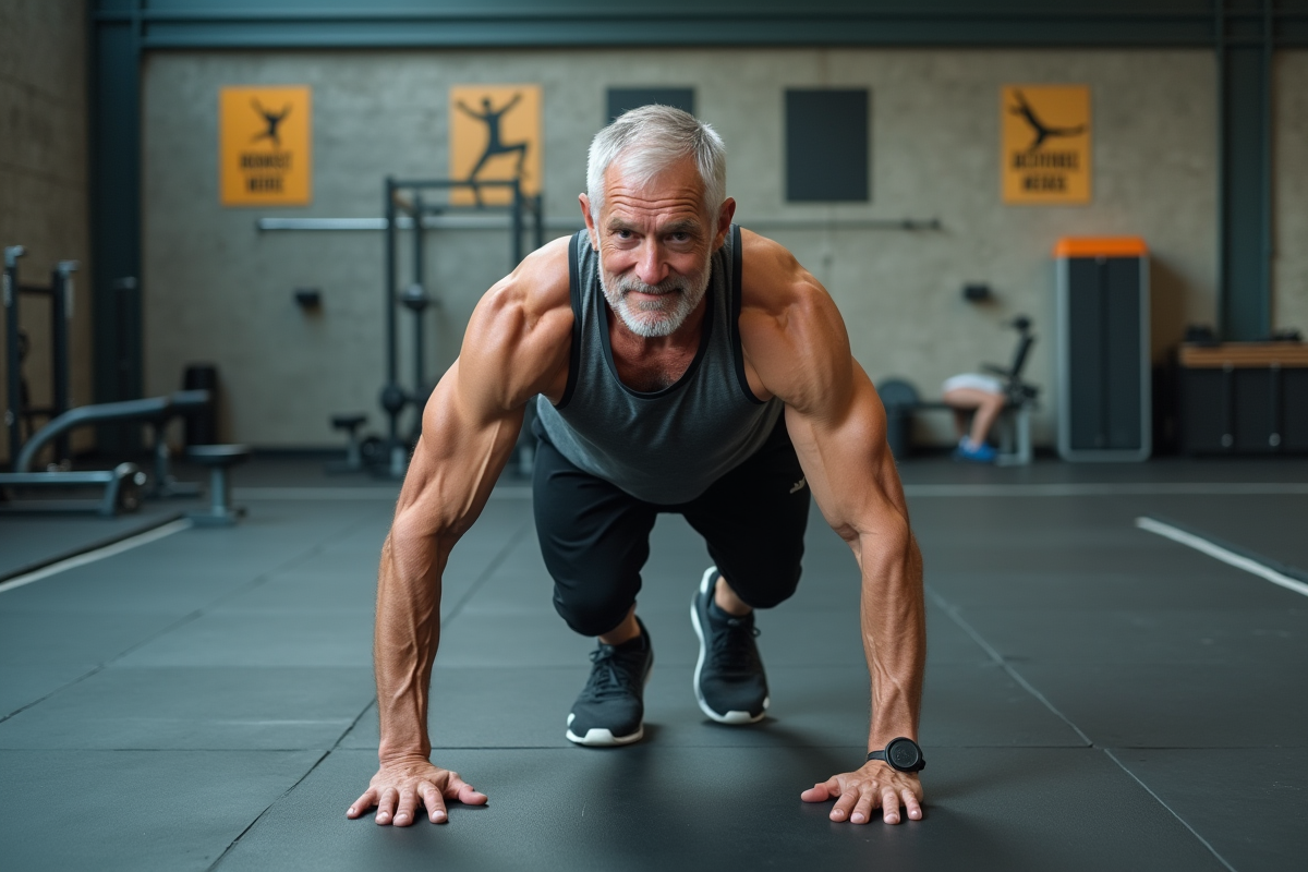 Homme sportif en entraînement dans une salle de sport moderne