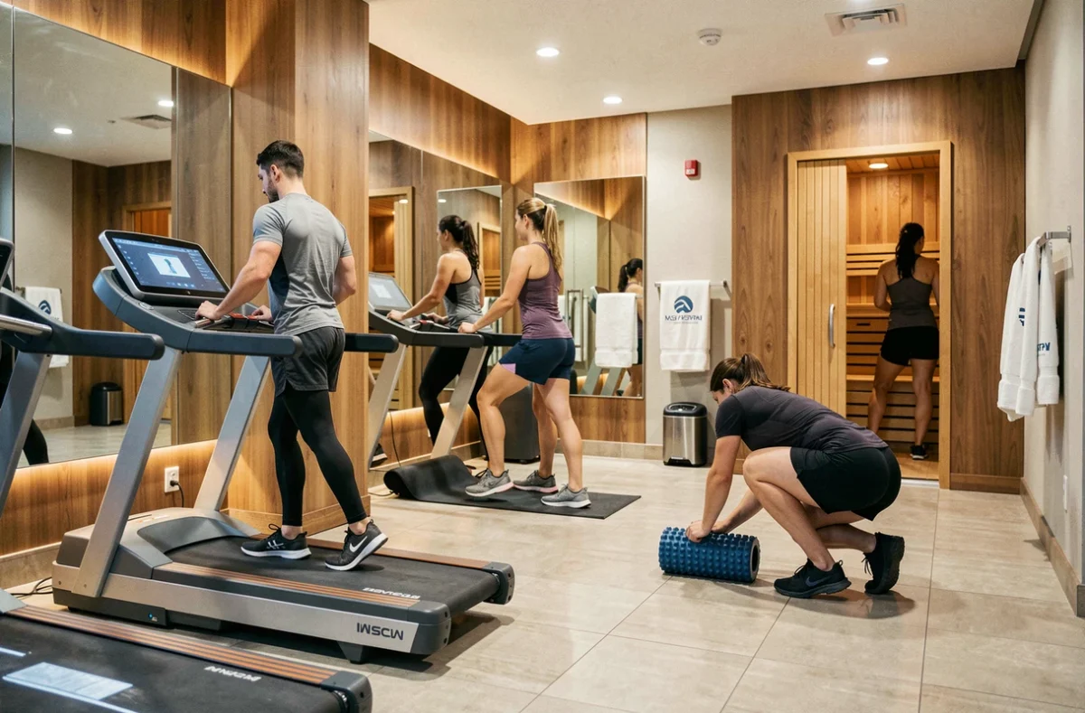 Groupe d'abonnés profitant des équipements premium d'une salle Basic Fit