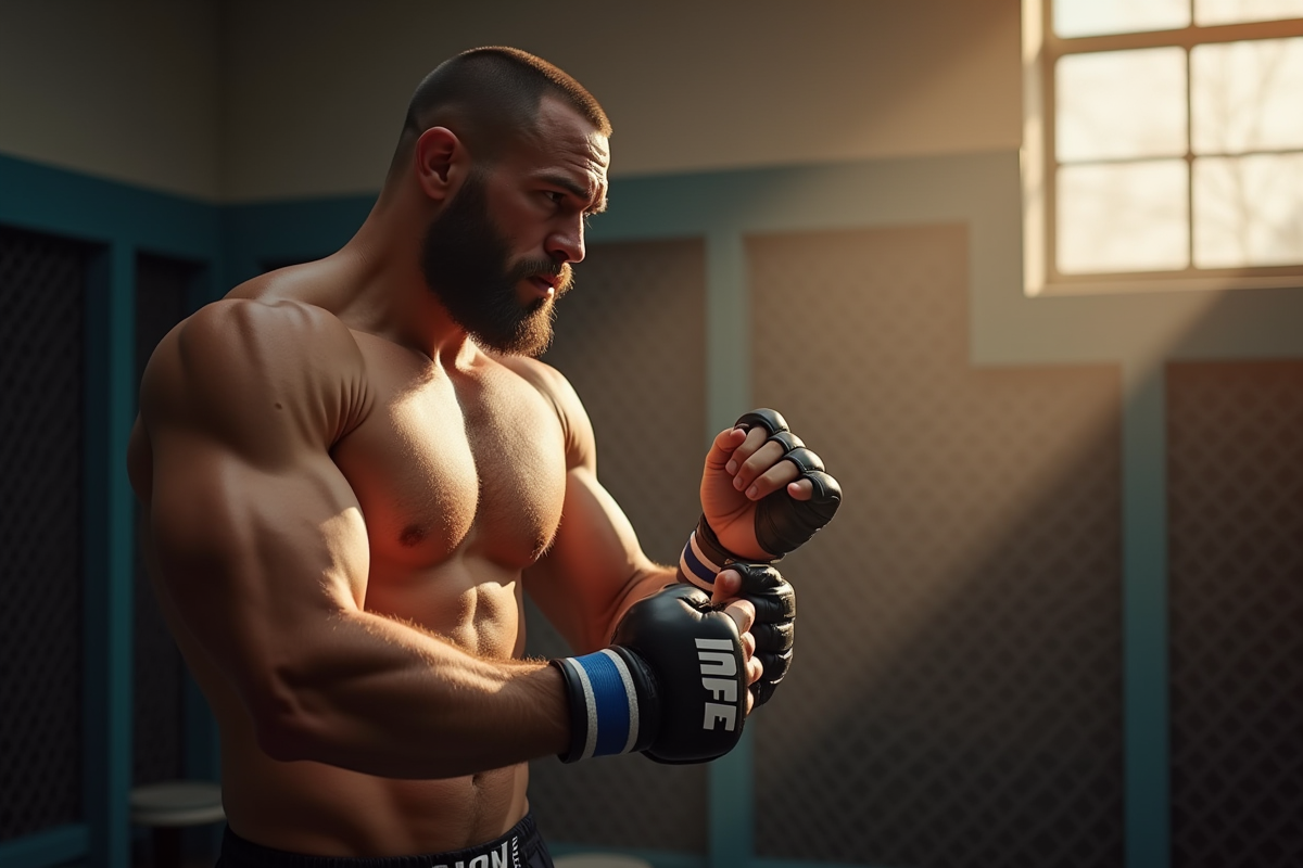 Champion UFC en dressing en train d