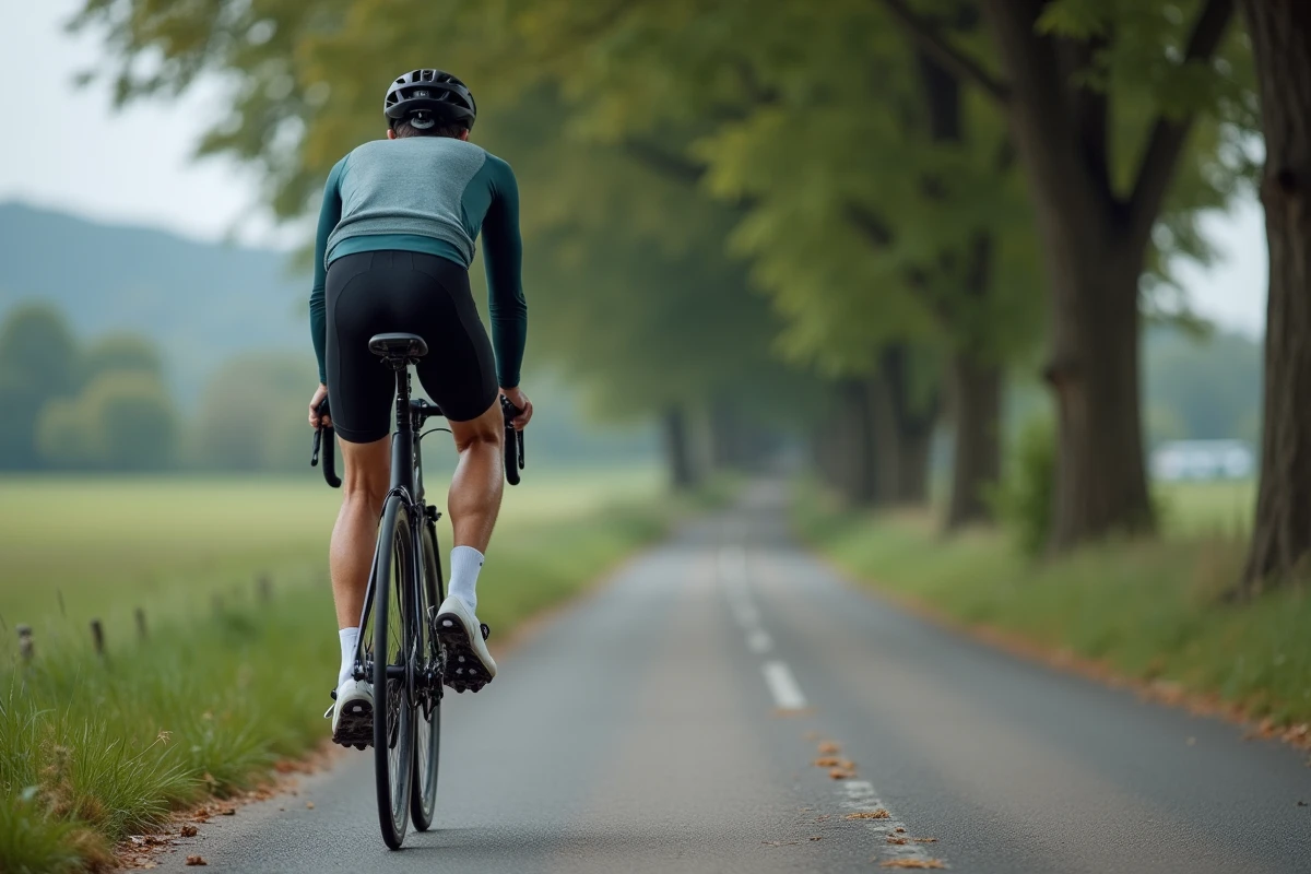 Cycliste homme en pleine nature sur route rurale