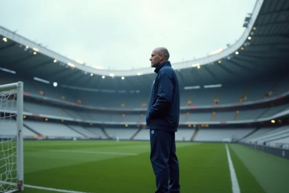 Eden Hazard en fin de carrière, debout au bord d'un terrain de football européen vide, réfléchissant à son avenir sportif en 2026