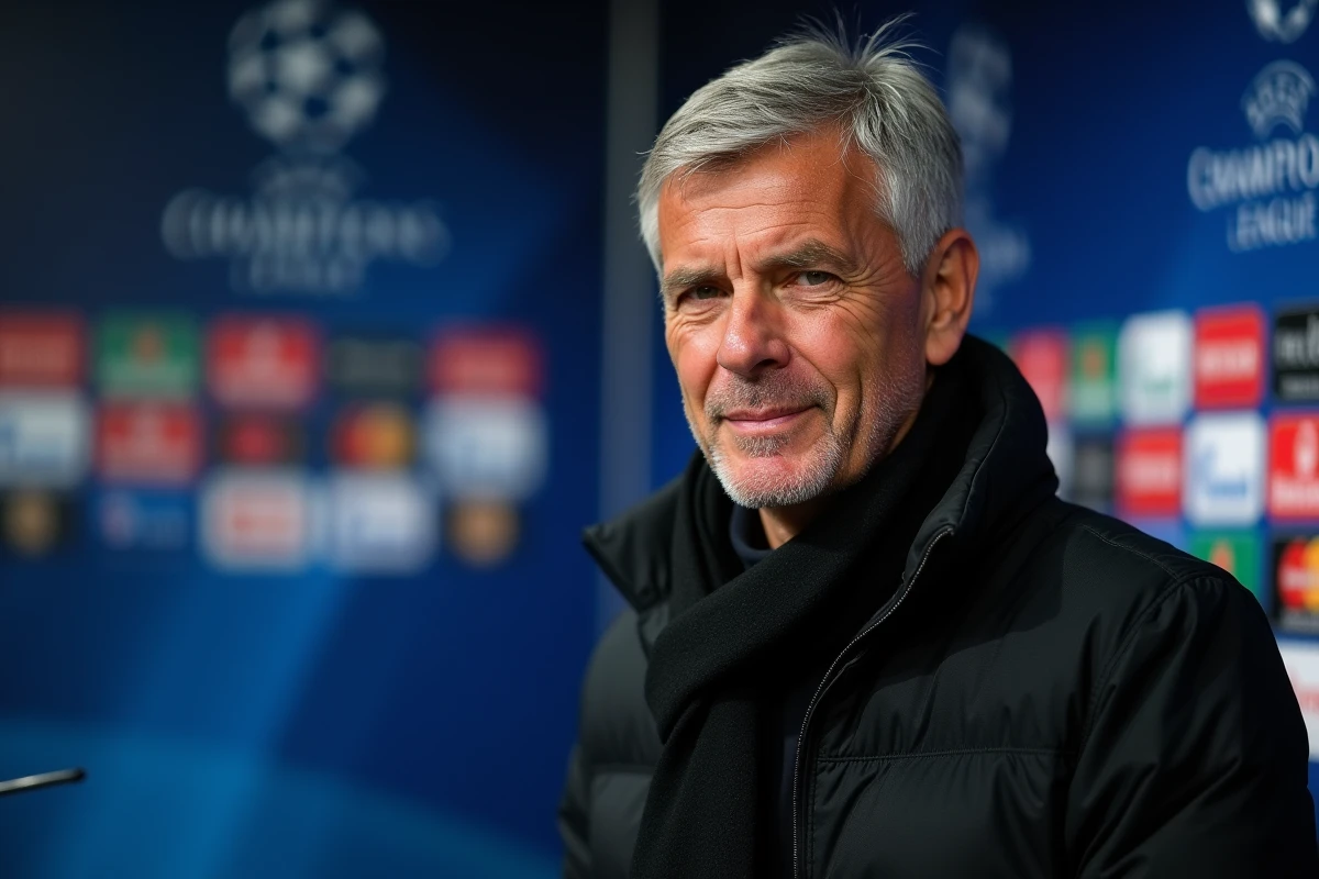 Entraineur Inter Milan en analyse dans la salle de presse