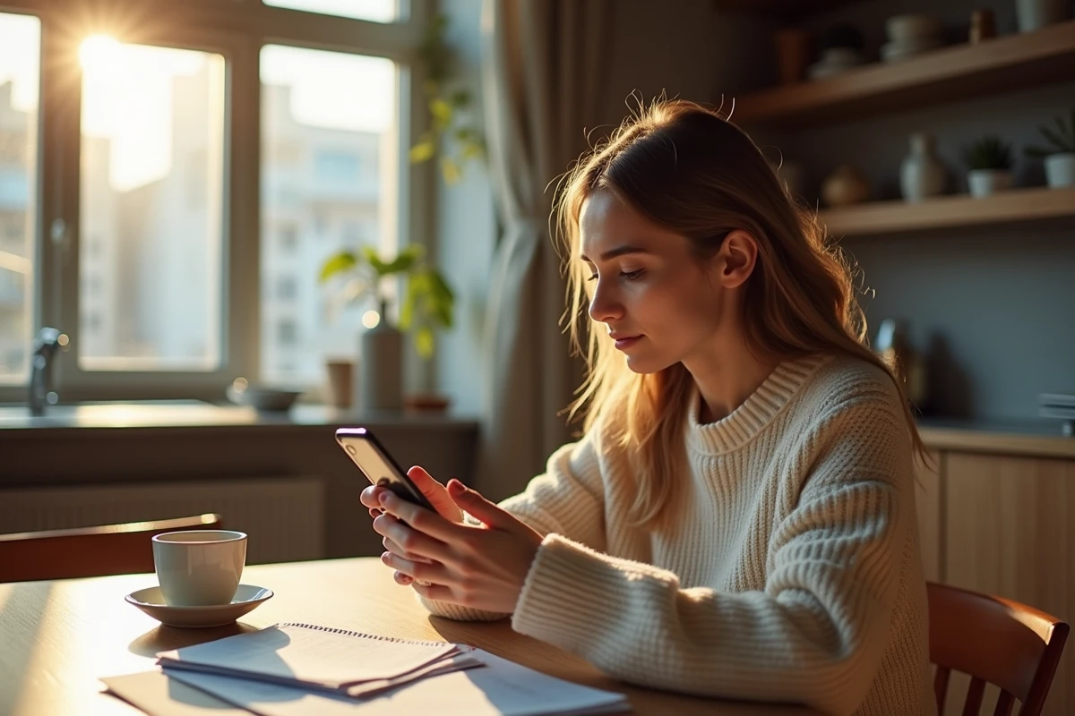 Jeune femme utilisant smartphone pour billets de match