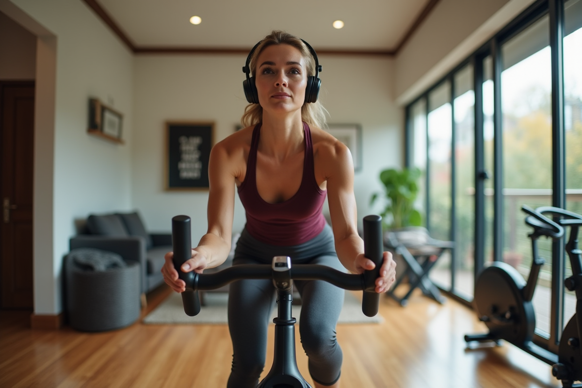 Femme utilisant un vélo d