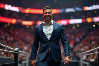 Homme charismatique en costume dans une arene de lutte