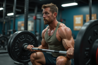 Homme musclé soulevant une barre de poids en salle de sport