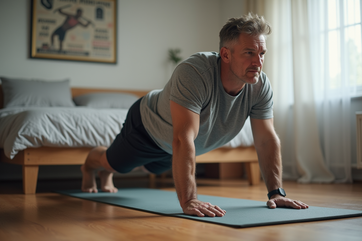 Homme en planche dans une chambre minimaliste