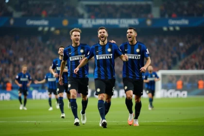 Joueurs d'Inter Milan en célébration sur le terrain