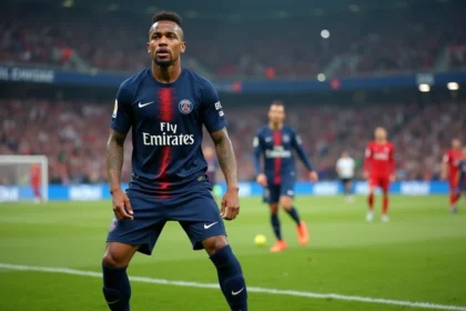 Jeune joueur PSG en défense lors d’un match au Parc