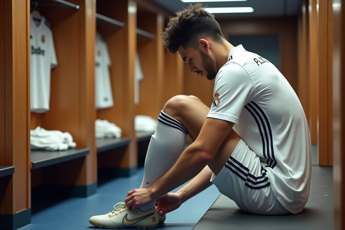 Jeune milieu de terrain Real Madrid en préparation dans le vestiaire