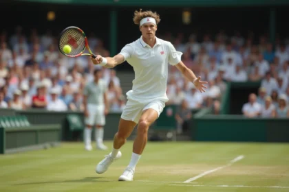 Jeune joueur de tennis en action sur le court de Wimbledon