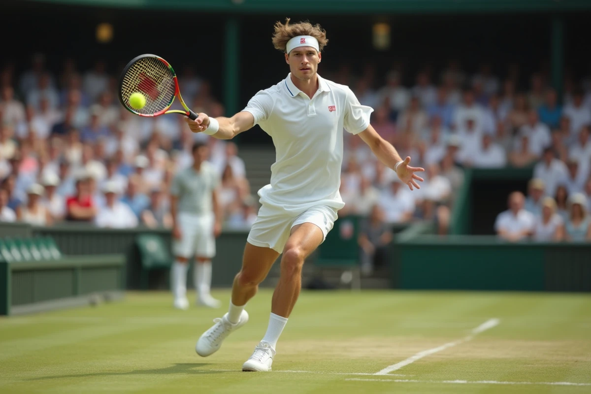 Jeune joueur de tennis en action sur le court de Wimbledon