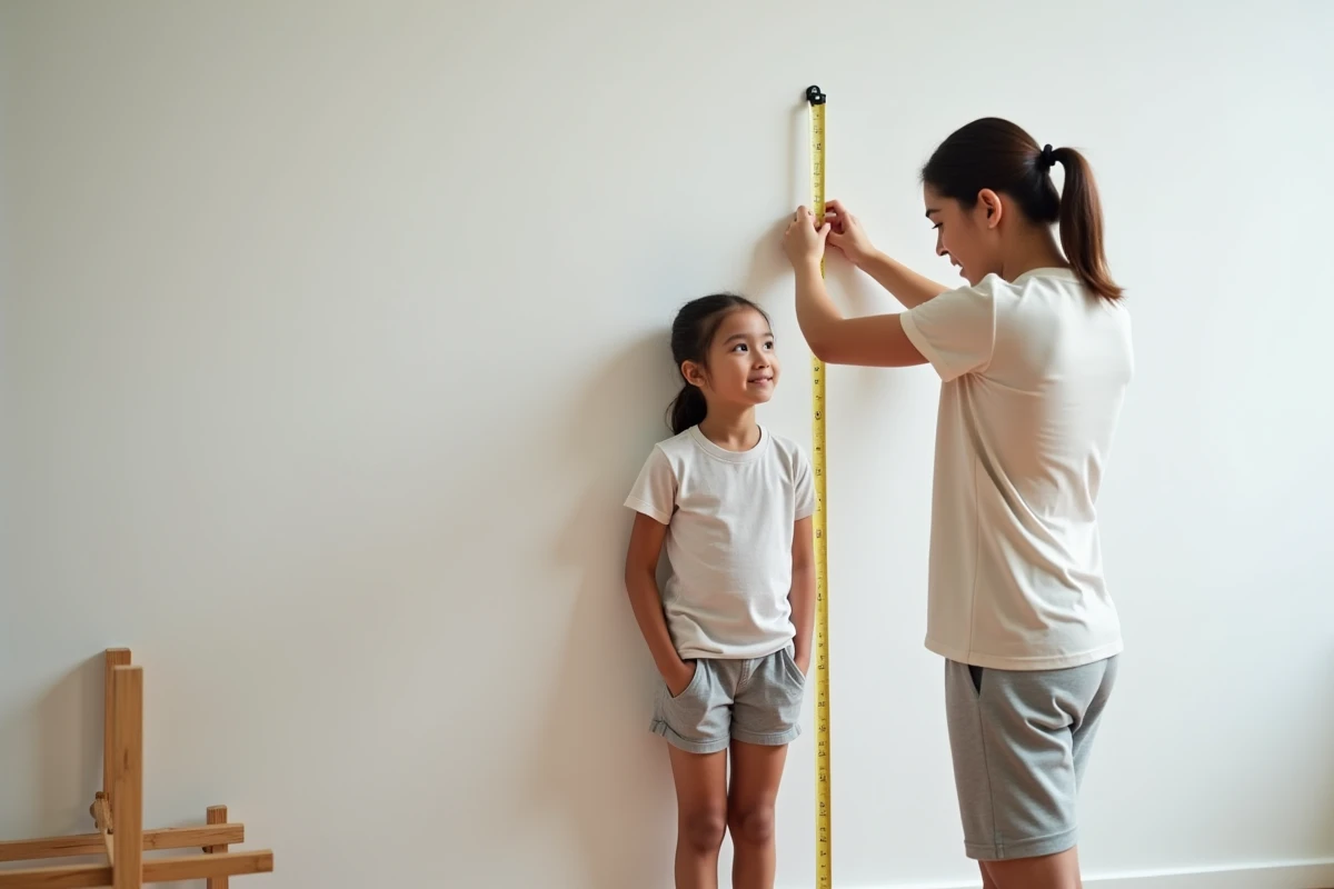 Mesure de la taille et du poids d'une enfant pour choisir un équipement de sport adapté à sa morphologie