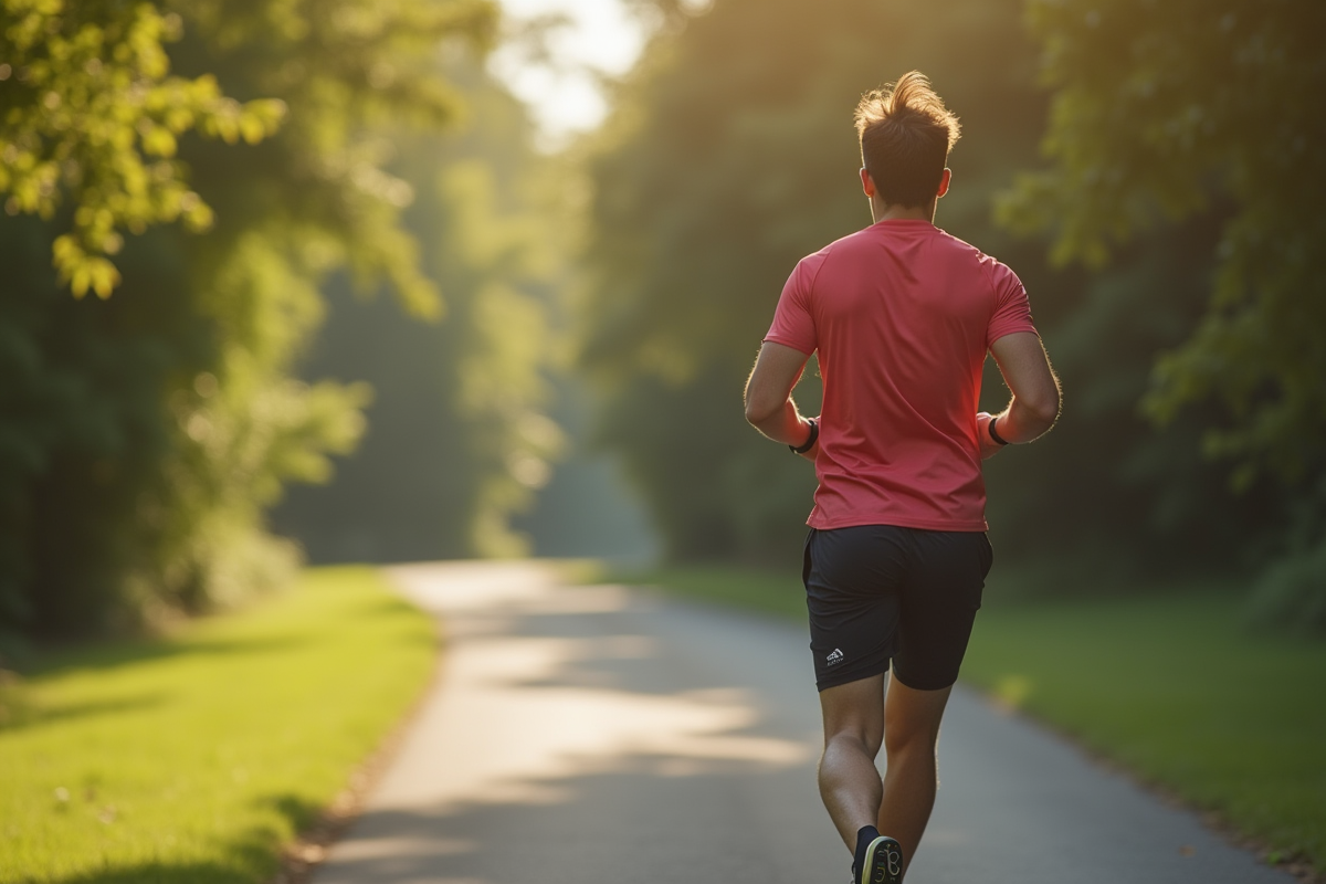 Personne sportive marchant en plein air avec tracker fitness