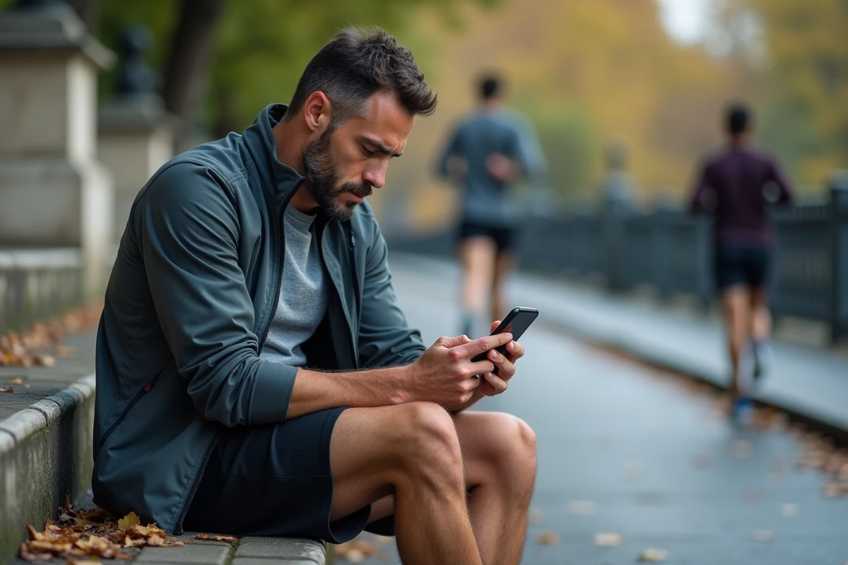 Runner seul pensif sur un banc à Paris
