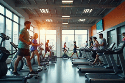 Salle de gym moderne avec personnes utilisant des appareils
